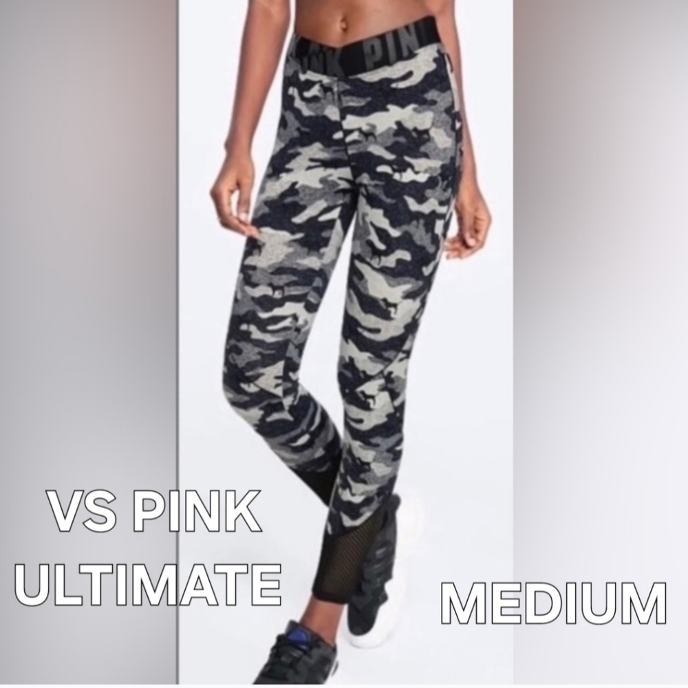 NWOT Victoria's secret Pink Ultimate Black/Gray Camo Mesh Leggings Size Medium